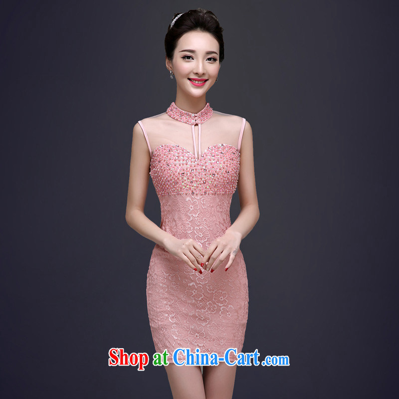 A good service is 2015 new spring and summer women dress small toast serving short Toastmaster of the banquet dress pink M