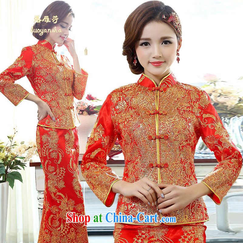 Lok Yan SA female 2015 wedding dresses T-shirt dresses stitching Lace Embroidery luxurious and elegant with a sleek beauty perfect Red XXL