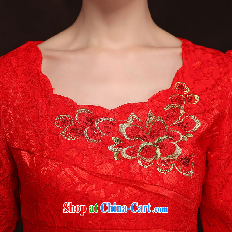 The china yarn Korean version 2015 new dresses wedding dresses spring bride, long-sleeved clothes toast summer red back door evening dress red XXL and China yarn, shopping on the Internet