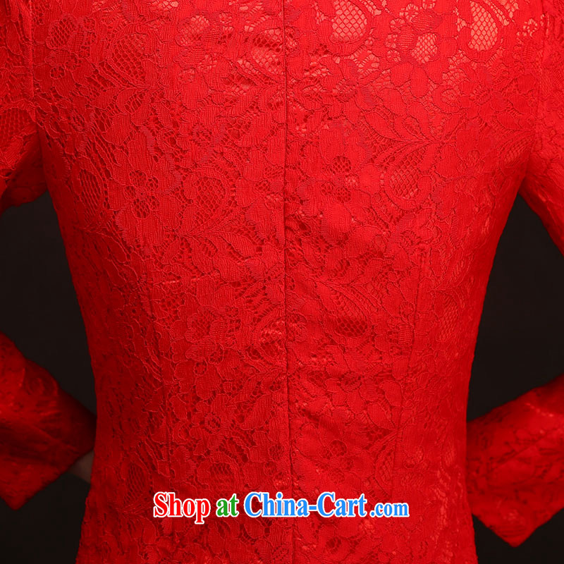The china yarn Korean version 2015 new dresses wedding dresses spring bride, long-sleeved clothes toast summer red back door evening dress red XXL and China yarn, shopping on the Internet
