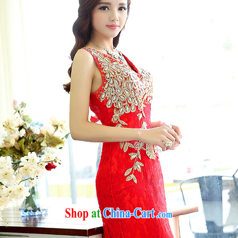 Lok Yan SA 2015 new spring, sexy V for upscale red lace crowsfoot cultivating marriages, long bows dress red S, Lok Yan Sha, and shopping on the Internet