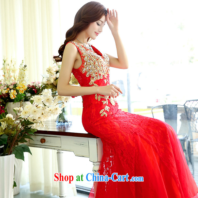 Lok Yan SA 2015 new spring, sexy V for upscale red lace crowsfoot cultivating marriages, long bows dress red S, Lok Yan Sha, and shopping on the Internet
