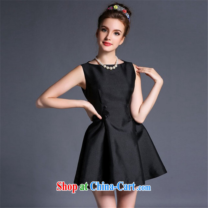 Connie, Texas real-time concept 2015 summer new European site small fragrant wind graphics thin the waist even skirt sleeveless shaggy dress dress black L, Connie, Texas, shopping on the Internet