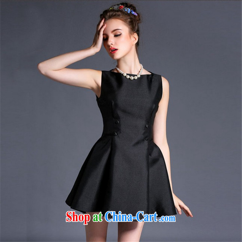 Connie, Texas real-time concept 2015 summer new European site small fragrant wind graphics thin the waist even skirt sleeveless shaggy dress dress black L, Connie, Texas, shopping on the Internet
