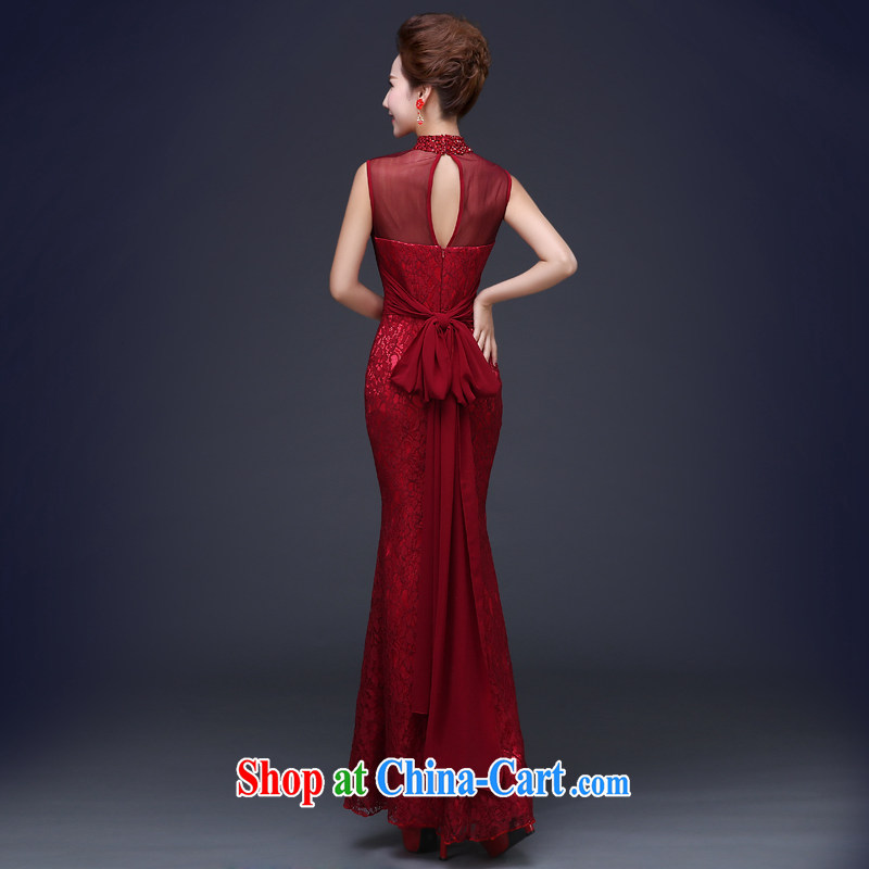 Cheng Kejie MIA Evening Dress 2015 New Long bows service bridal gown crowsfoot double-shoulder Web yarn stylish wedding dress and wine red XXL, Jake Mia, shopping on the Internet