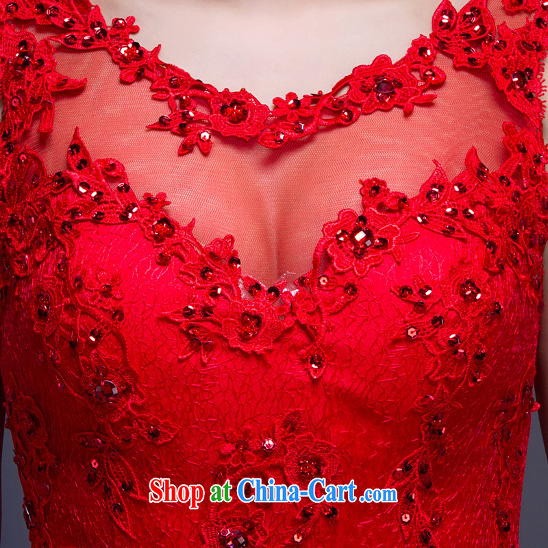 At Merlion wedding dresses wedding toast Service Annual Meeting bride dress spring new 2015 long dual-shoulder lace red XL, blooming Crazy (chunhuaqiuyue), shopping on the Internet