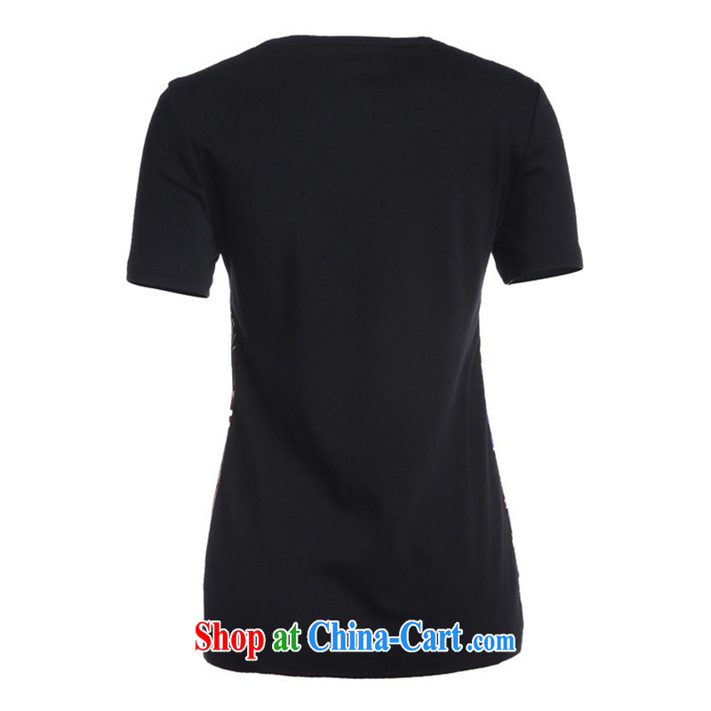 Health concerns women * The European site boutique Girls High-end stylish new collar to the staple Pearl inserts drill solid color T shirt short-sleeved BC 1405 L black, blue rain bow, and shopping on the Internet