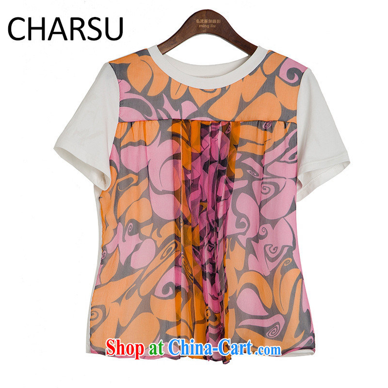 Health concerns women _ factory direct 2015 spring and summer new women with stylish chest stamp round-collar short-sleeve T-shirt is silk T picture color L