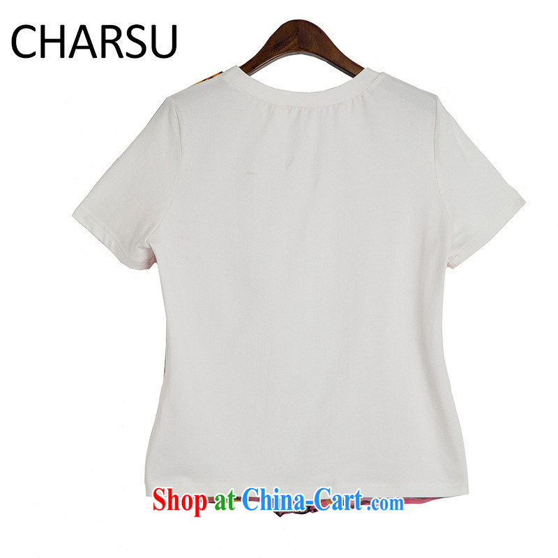 Health concerns women * factory direct 2015 spring and summer new women with stylish chest stamp duty round-collar short-sleeve T-shirt is silk T picture color L, blue rain bow, and, on-line shopping