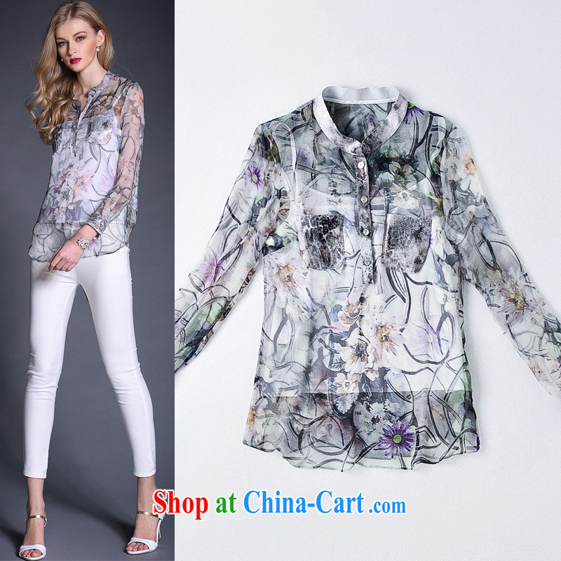 Close deals with women in Europe and America _ The female water and ink, stamp duty for the T-shirt with belt long T-shirt Shenzhen South Oil spring and summer picture color XL
