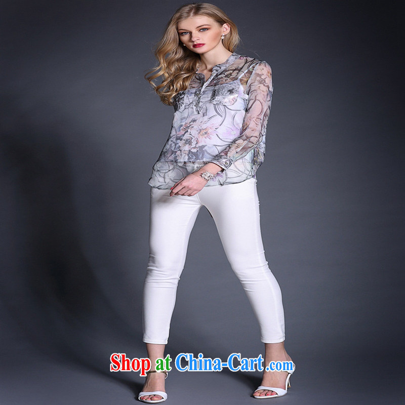 Close deals with women in Europe and America * The female water and ink stamp, for the T-shirt with belt long T-shirt Shenzhen South Oil spring and summer picture color XL, blue rain bow, and shopping on the Internet