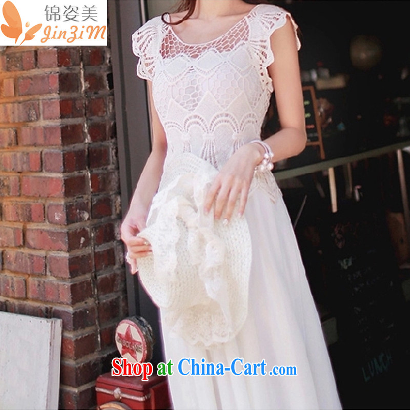 kam beauty spring and summer with new Korean Beauty lace dresses white plain colored sleeveless round neck Bohemia snow woven skirts dress M 3015 white L, Kam beauty (JZM), online shopping