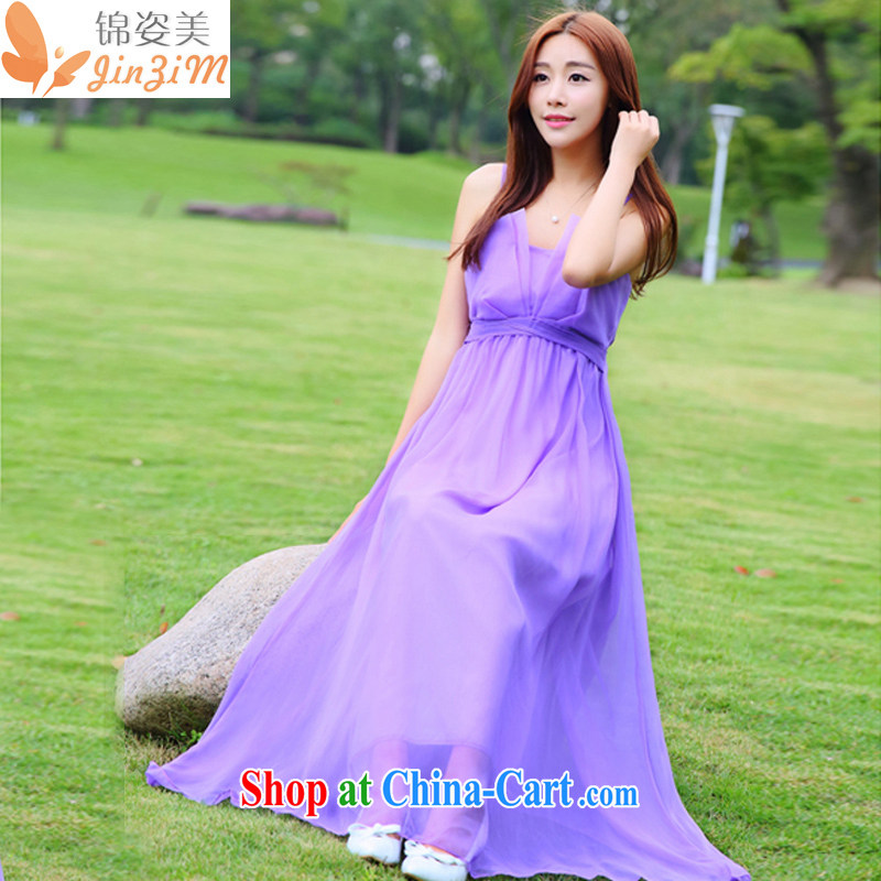 kam beauty new emulation silk dress dresses retro softness temperament long skirt M 3016 purple L