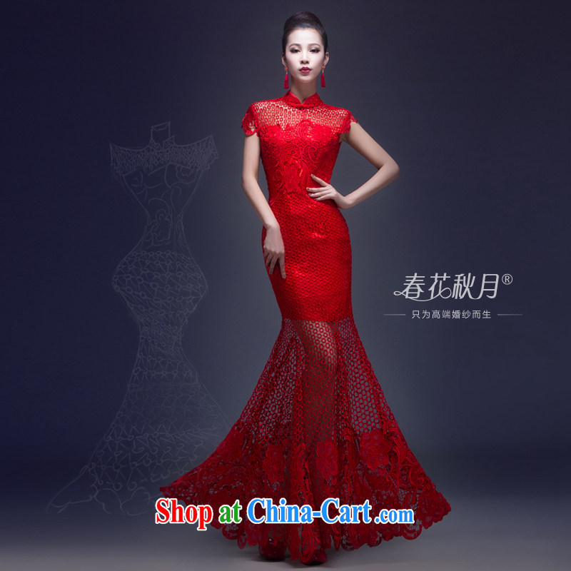 Toast serving Korean bridal wedding dresses style 2015 new lace sexy beauty luxurious Evening Dress long red XL