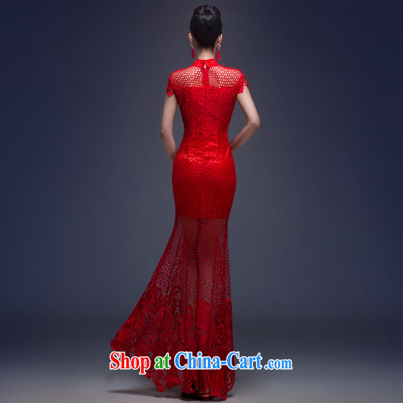 Toast serving Korean bridal wedding dresses style 2015 new lace sexy beauty luxurious Evening Dress long red XL, blooming Crazy (chunhuaqiuyue), shopping on the Internet