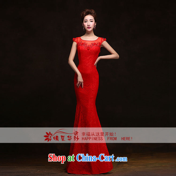 The china yarn dress 2015 New Long bows Service Bridal crowsfoot beauty lace stylish wedding dress Red. size does not accept return pictures, price, brand platters! Elections are good character, the national distribution, so why buy now enjoy more preferential! Health