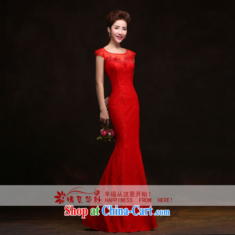 The china yarn dress 2015 New Long bows Service Bridal crowsfoot beauty lace stylish wedding dress Red. size does not accept return pictures, price, brand platters! Elections are good character, the national distribution, so why buy now enjoy more preferential! Health