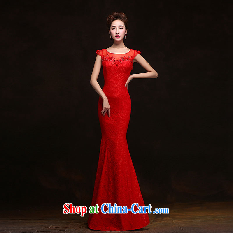 The china yarn dress 2015 New Long bows Service Bridal crowsfoot beauty lace stylish wedding dress Red. size does not accept return