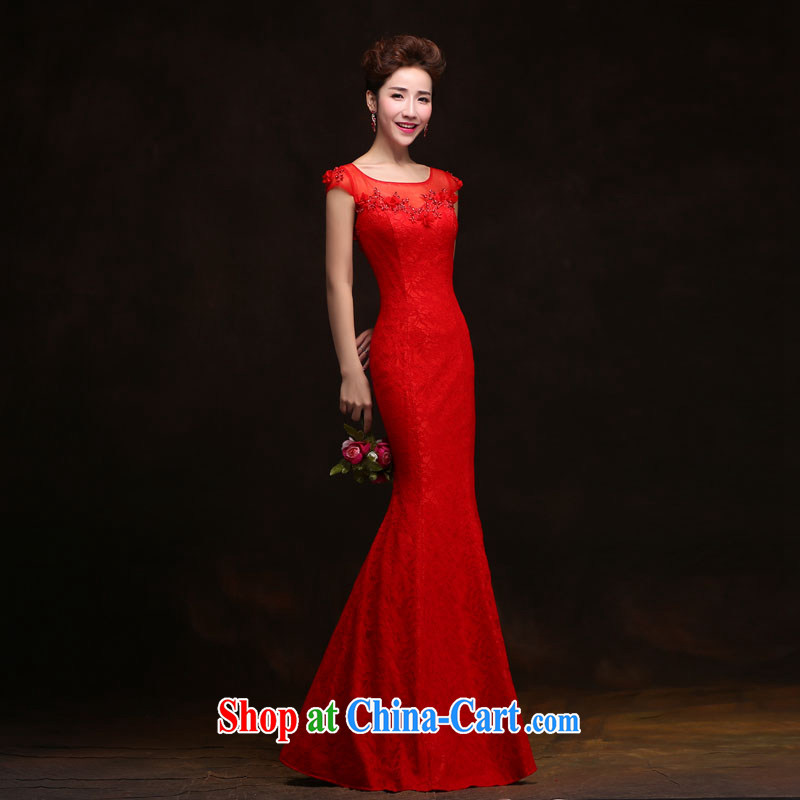 The china yarn dress 2015 New Long bows Service Bridal crowsfoot beauty lace stylish wedding dress Red. size do not accept return and China yarn, shopping on the Internet