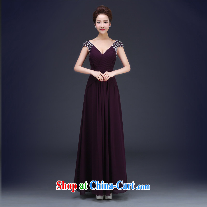 Jie MIA 2015 new stylish long, deep purple V bridal toast serving moderator performance service beauty banquet dress purple XXXL