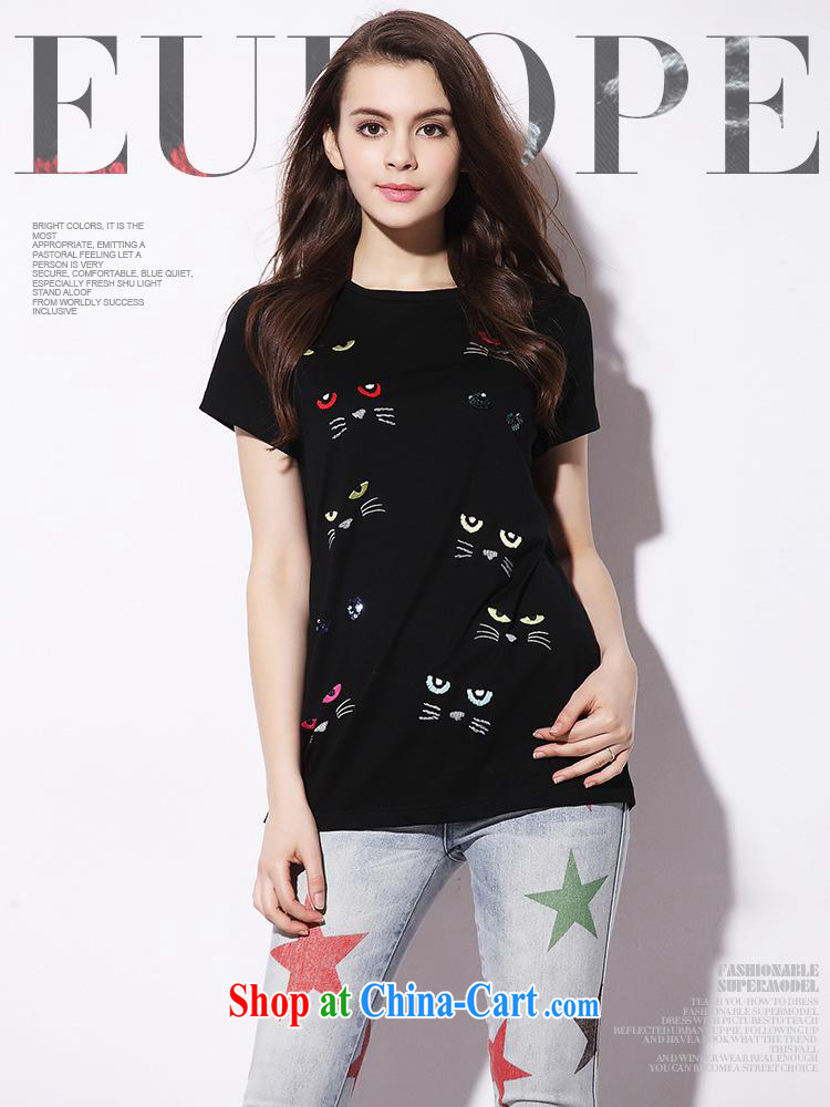 9 month dress * American and European short-sleeved T-shirt female 2015 female solid shirt European site embroidered kitten silk and cotton girls T-shirt 8618 C black L pictures, price, brand platters! Elections are good character, the national distribution, so why buy now enjoy more preferential! Health