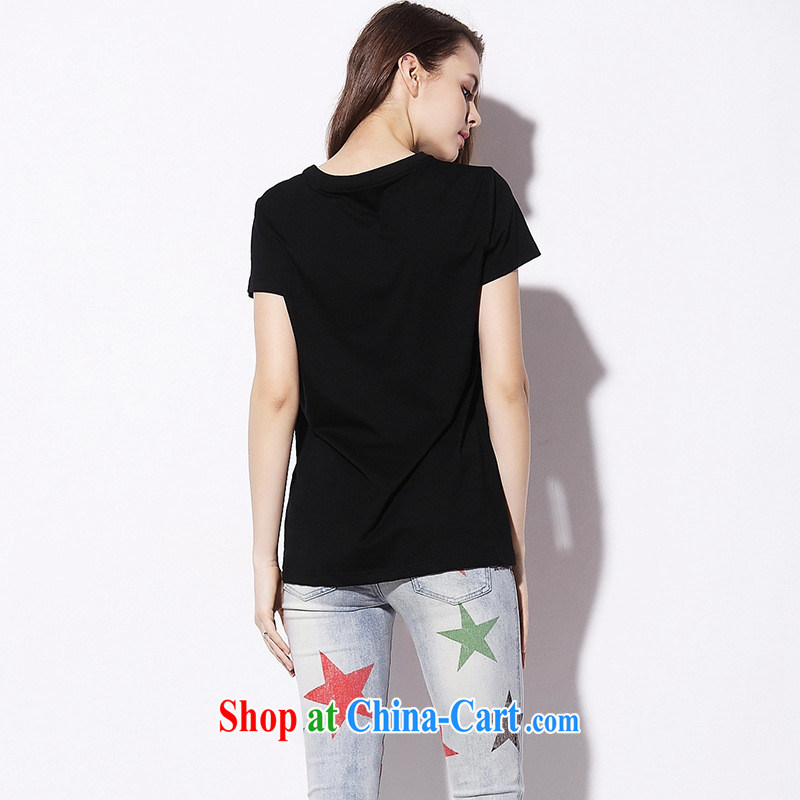 9 month dress * American and European short-sleeved T-shirt female 2015 female solid shirt European site embroidered kitten silk and cotton girls T-shirt 8618 C black L, A . J . BB, shopping on the Internet