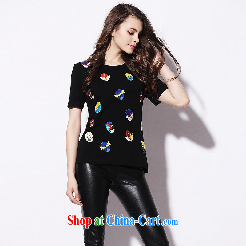 9 month dress * short-sleeve T-shirt women 2015 European and American style dress robots and embroidered beauty and Women's cut T-shirt 8849 black L, A . J . BB, shopping on the Internet