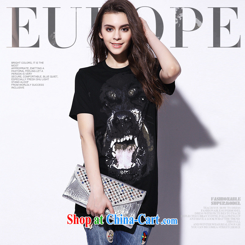 9 month dress _ pre-sales in Europe and the female GVC 2015 summer, dog head stamp duty cotton T-shirts female short-sleeve 8794 B Black L