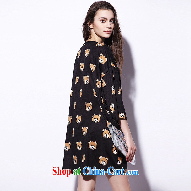 9 month dress * mos small bear stamp series 2015 spring and summer new ultra-large T-shirt stylish long loose fit T-shirt 8859 C black L, A . J . BB, shopping on the Internet