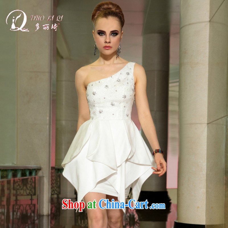More LAI Ki Europe Evening Dress White single shoulder bows small dress evening dress white L