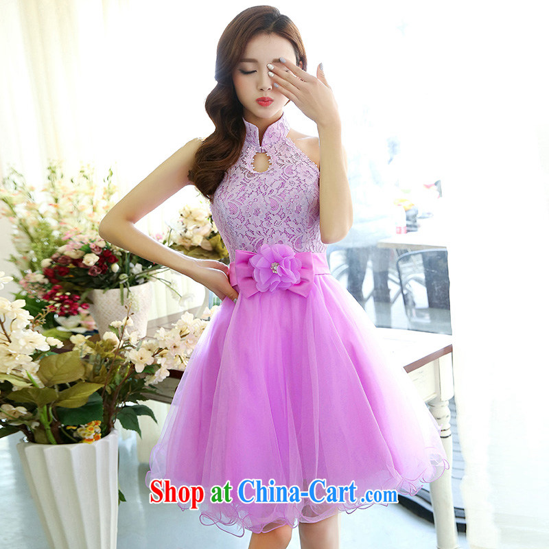 Floating love Ting 2015 spring and summer new toast service bridal dresses with dress wedding dress short red lace purple L