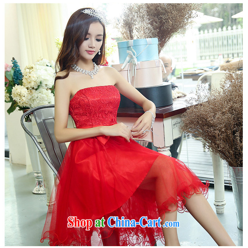 Floating love-ting 2015 spring and summer new marriages wedding dresses bridesmaid toast red cheongsam dress clothes before after short duration, Evening Dress pink XL crossed love Ting (PIAOAITING), online shopping