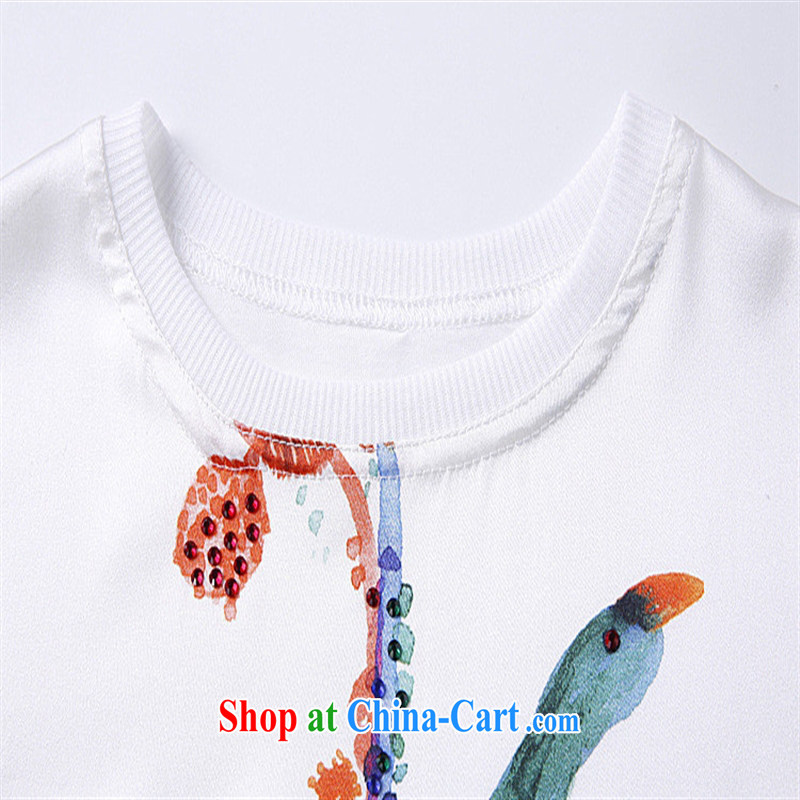 9 month dress * 15 summer at the high-end boutique and stylish women's clothing new round-collar silk short-sleeved stamp duty T shirt short-sleeved BC 2803 white XL, A . J . BB, shopping on the Internet