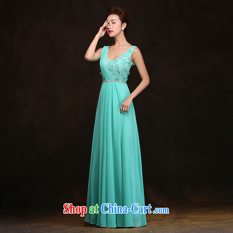 The china yarn 2015 Evening Dress new girl V collar long moderator performance service reception bridesmaid performances in water blue. size does not accept return and china yarn, shopping on the Internet