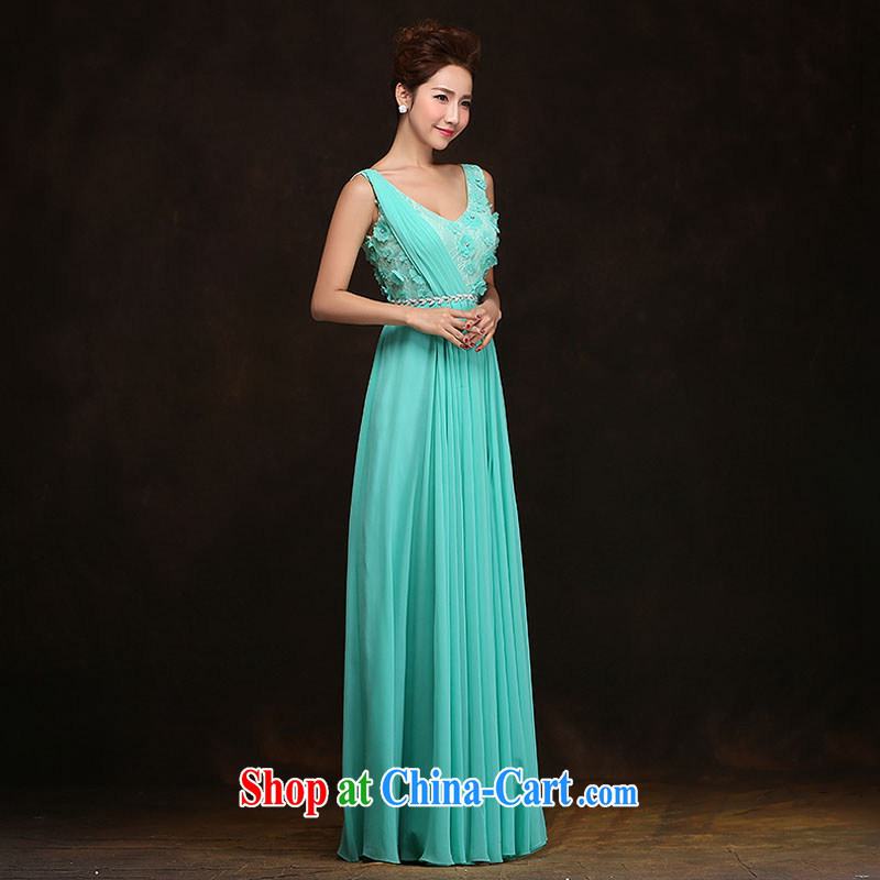 The china yarn 2015 Evening Dress new girl V collar long moderator performance service reception bridesmaid performances in water blue. size does not accept return and china yarn, shopping on the Internet