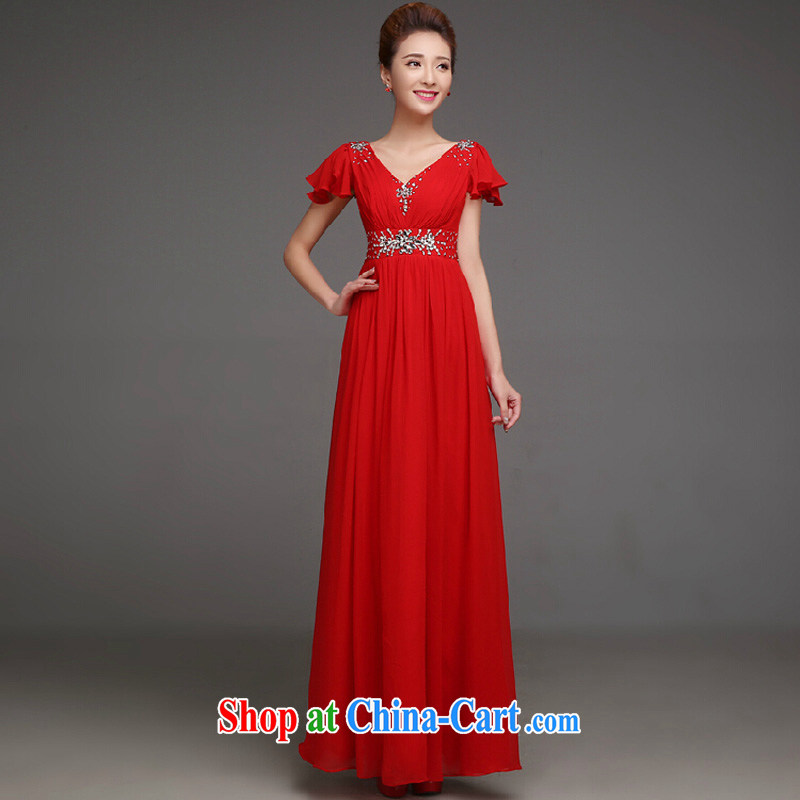 2015 spring and summer, Deep V collar bridal toast serving Korean version of the new stylish graphics thin Princess short sleeve wedding dress red short XL, the color is Windsor, shopping on the Internet