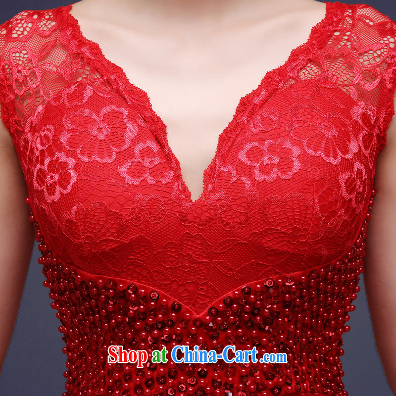 Serving a good solid Evening Dress long 2015 new bride's toast and serve red wedding dress girls dresses red M, good service, and, on-line shopping