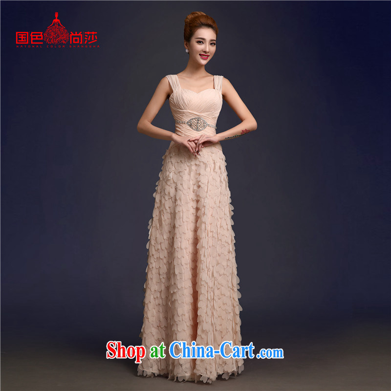 Bridal toast serving summer dress romantic petals skirt with 2015 New Red Beauty long marriage dress pink shoulders, tied with XXL