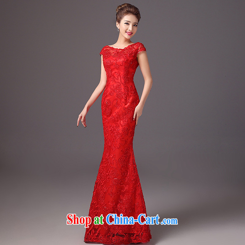 Spring and Summer, Autumn 2015 new stylish bridal dresses the Field shoulder crowsfoot Sau San wedding toast serving long red evening dress red M, the color is Windsor, online shopping