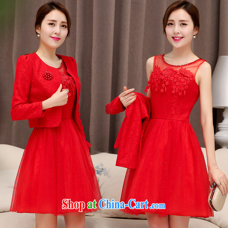 Floating love Ting 2015 spring new cultivating two-piece bridal toast dress wedding dress dress + jacket Kit red XXL