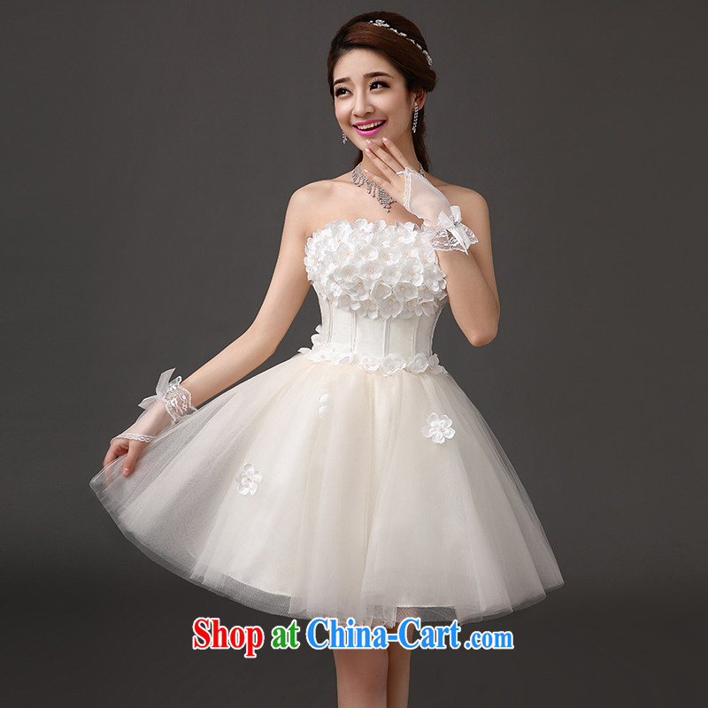 The china yarn bridal new 2015 marriage short wedding toast evening dress bridesmaid short skirt dress show the evening gatherings annual erase chest dress champagne color. size does not accept return