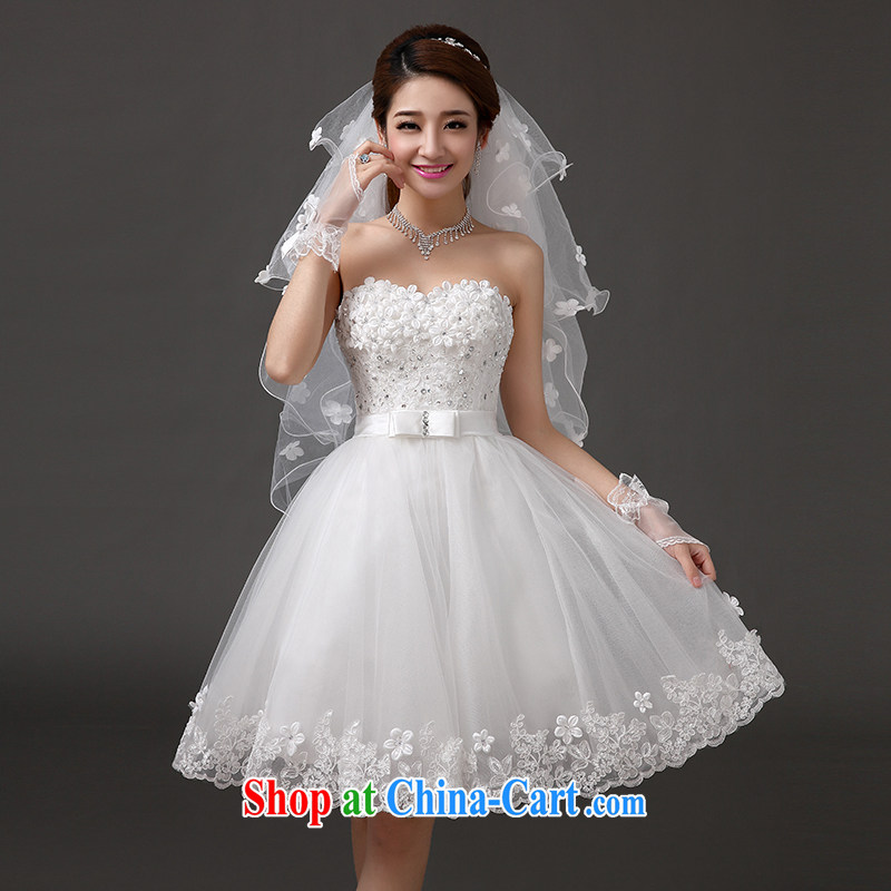 The china yarn 2015 new Korean wedding dresses lace bridesmaid serving short Evening Dress beauty and stylish small dress short wedding banquet hosted performances serving white. size does not accept return