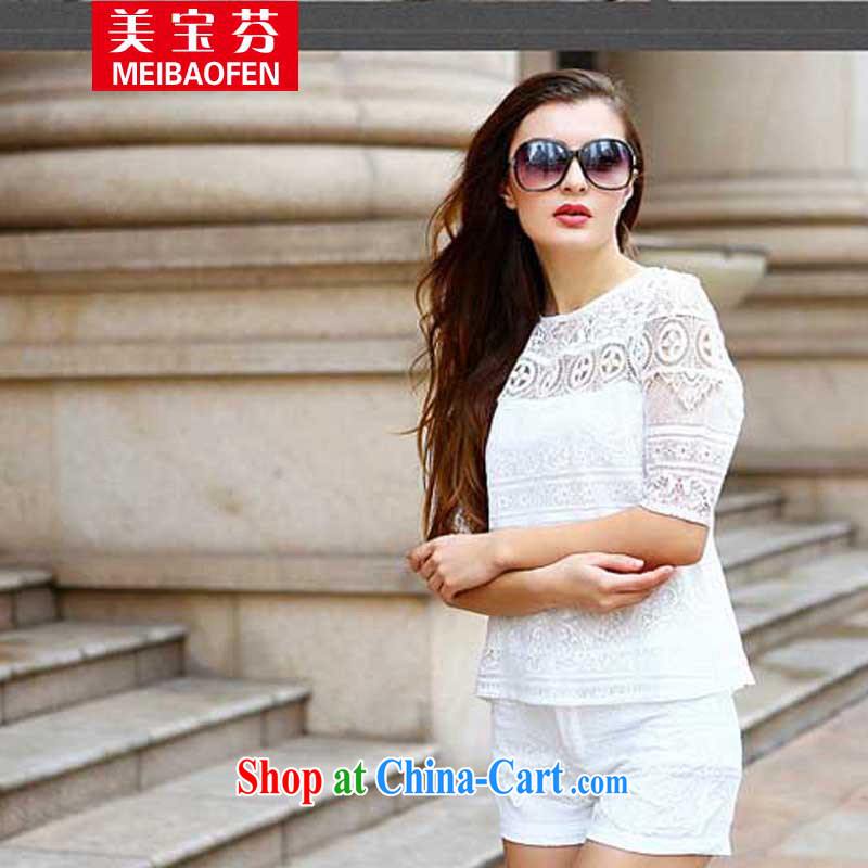 Mei-po, 2015 Europe new women with stylish lounge spring two-piece of Yuan small fragrant wind shorts Package white XL