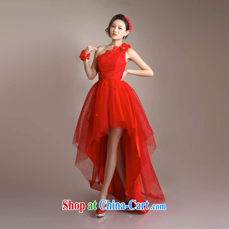 The Champs Elysees, as soon as possible, high-end Magenta lace single shoulder dress uniform toasting bride marriage after a long small tail 2015 new stylish wedding red XXL