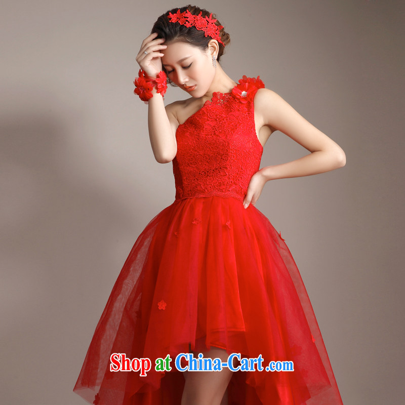 The Champs Elysees, as soon as possible, high-end Magenta lace single shoulder dress uniform toasting bride marriage after a long small-tail 2015 new stylish wedding red XXL, Hong Kong, and, shopping on the Internet