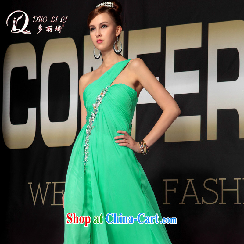 Multi-LAI Ki elegant field shoulder Evening Dress sexy single shoulder-length dress, green XXL, Li Qi (Doris dress), and shopping on the Internet