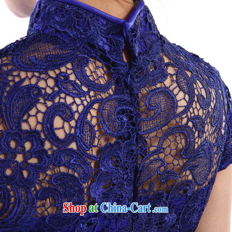 The Champs Elysees, as soon as possible, lace-daily cheongsam dress Evening Dress evening dresses 2015 Spring and Summer Cocktail Reception Banquet short, small dress Chinese brides back door blue XXL, Hong Kong, Seoul, and shopping on the Internet