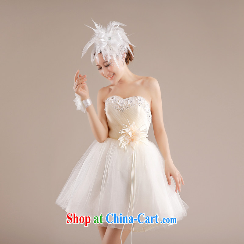 The Champs Elysees, as soon as possible, new betrothal wedding dress bridesmaid Service Bridal toast serving small dress skirt stylish erase chest shaggy short skirts, champagne color XXL