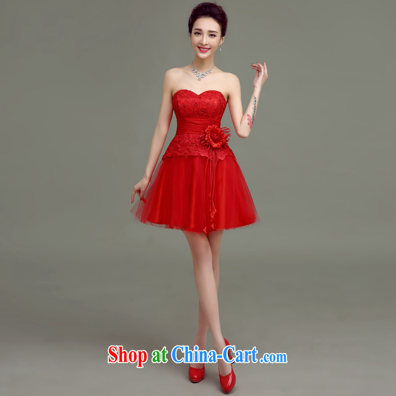 According to T-shirt according to timely still bridal wedding toast service 2015 spring and summer new wedding dresses small Korean wiped chest retro graphics thin red evening dress red