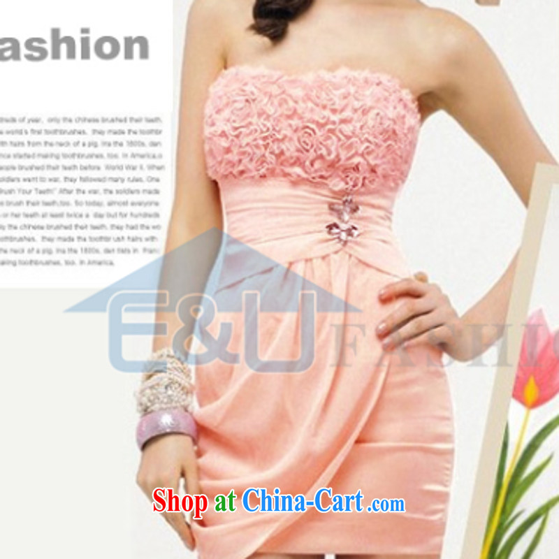 Du, up to the 2015 summer dress new pink three-dimensional roses sexy cute wipe chest skirt small dress Q 1240 pink are code
